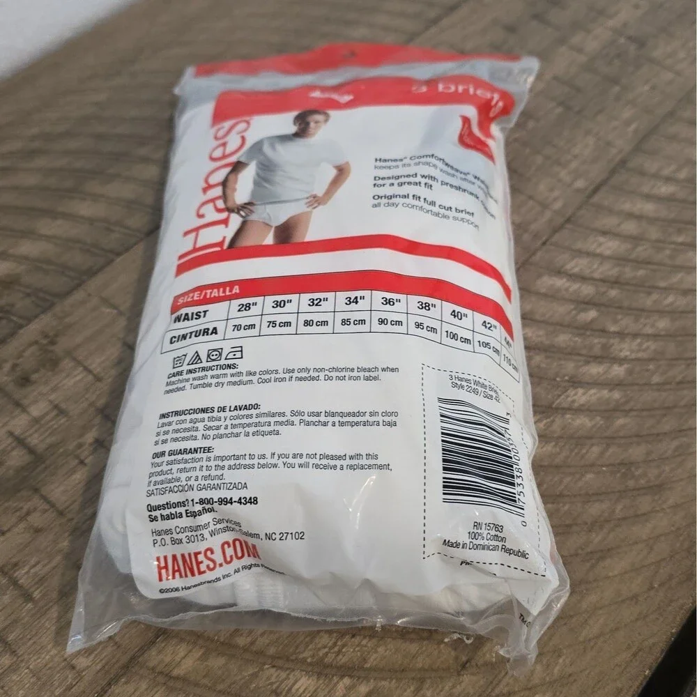 Vintage NOS Hanes Men's Briefs Size 42 Style 2249 100% Cotton Pack of 3 New 2006
